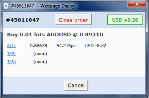 FX Blue Trading Simulator Order Details Window